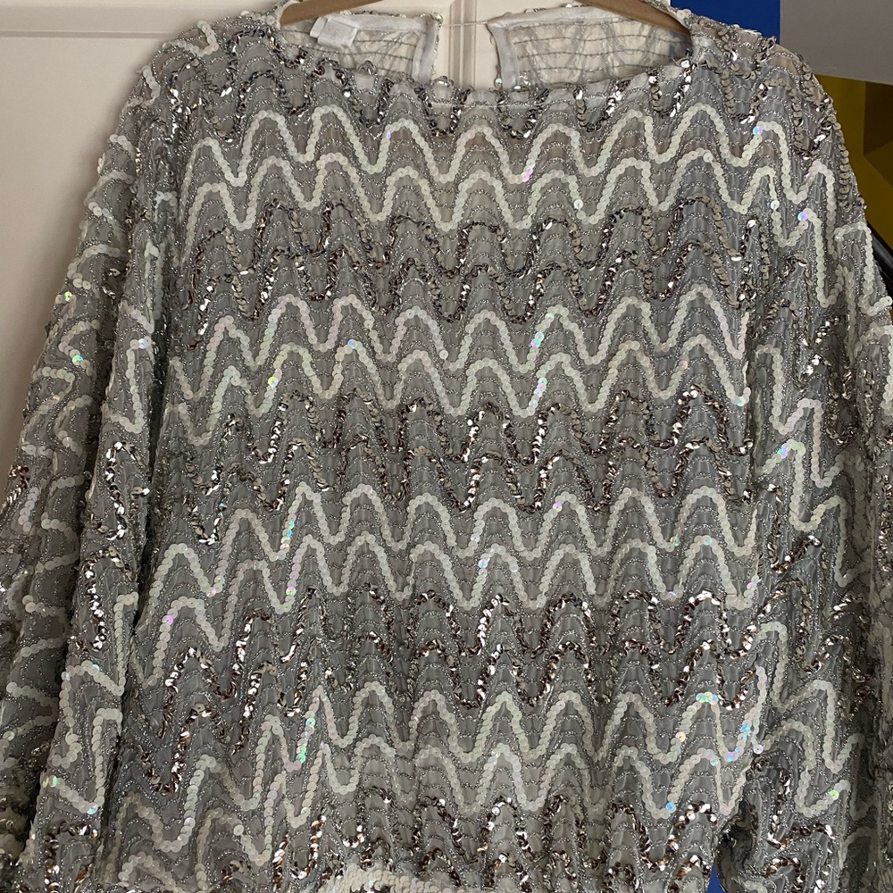 Silver Sequin Zigzag Top